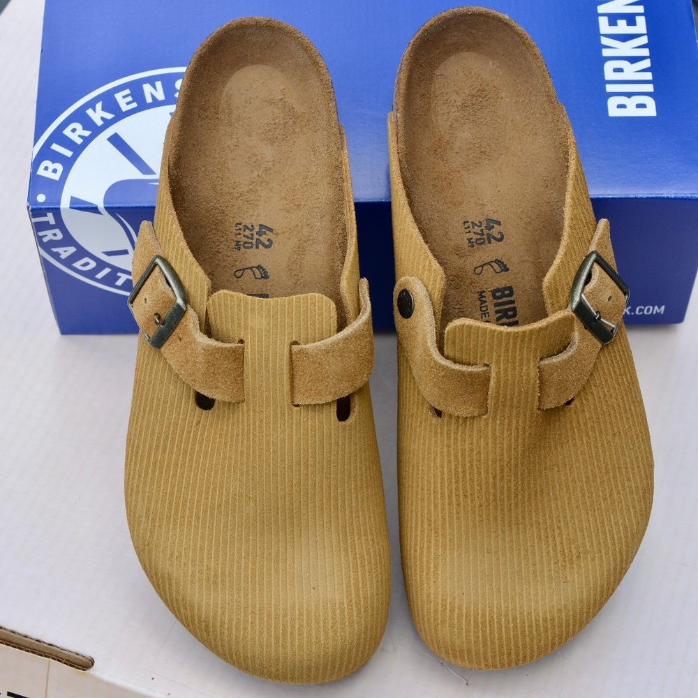 Birkenstock Boston Women's 11 Men's 9/42 Suede Corduroy Cork Brown Clogs Shoes